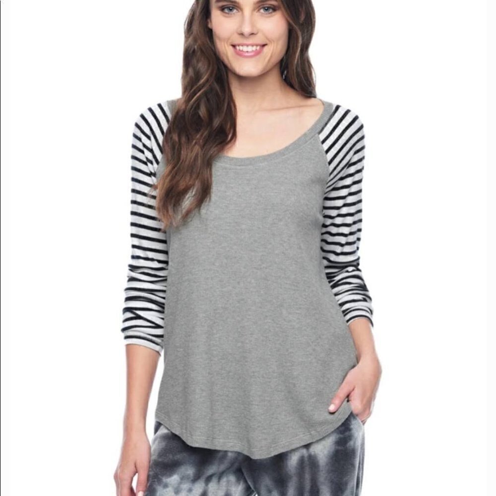 Splendid thermal tee long-sleeve grey stripes medium